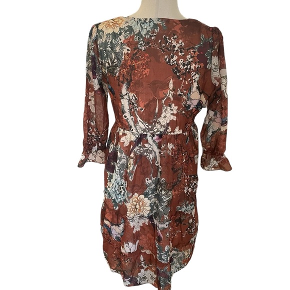 Hemant & Nandita ANTHROPOLOGIE Zeri Brown Floral Tiered Peasant Dress - Picture 9 of 16
